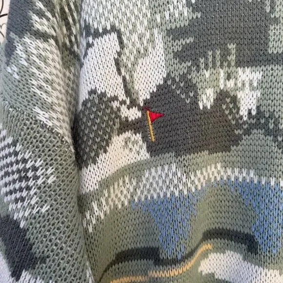 Vintage 80s Campus Green Golf Crewneck Sweater AOP Rare Acrylic Men's Size XL - Picture 3 of 9